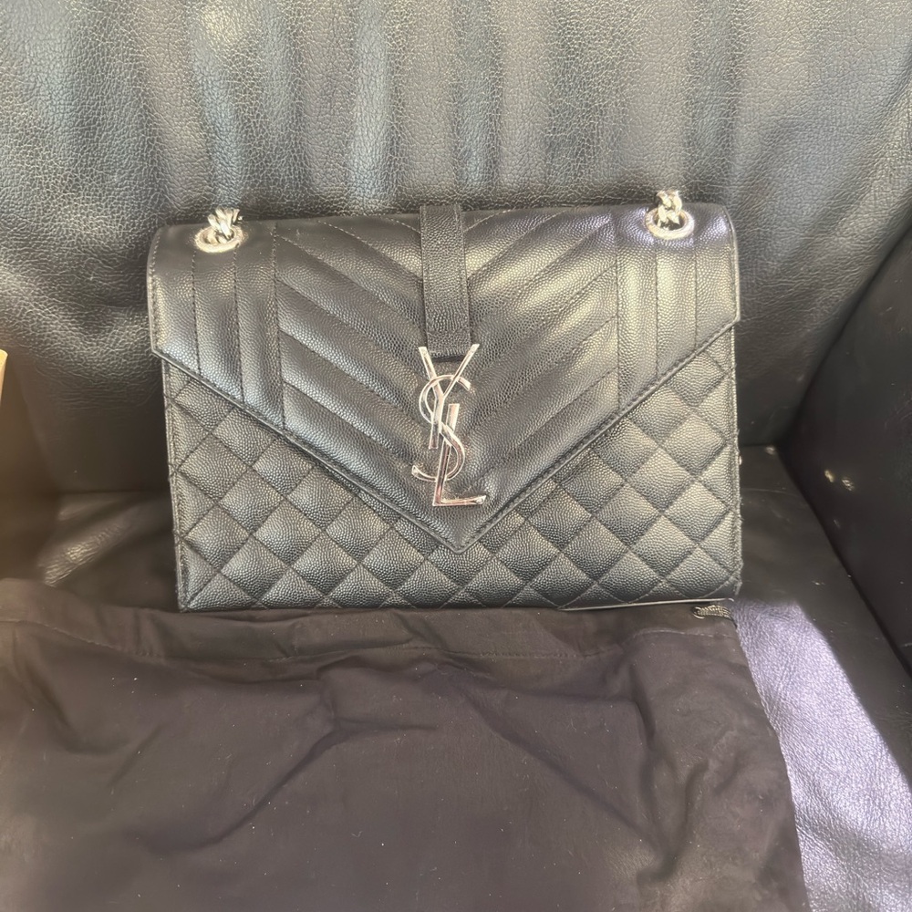 Ysl Medium Envelope Silver Hardware Shoulder Bag - image 1